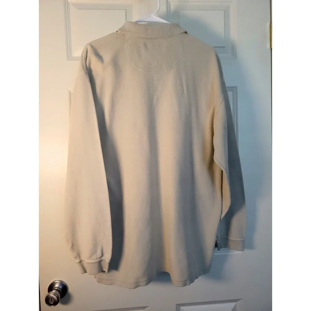 Tommy Bahama Men Long Sleeve Polo Shirt XL Cream/Beige Silk Cotton Resort Ribbed - Picture 6 of 9